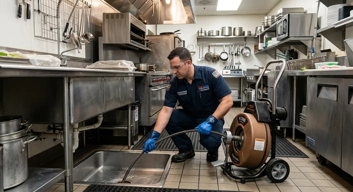 Commercial drain cleaning service in a restaurant kitchen in Linganore