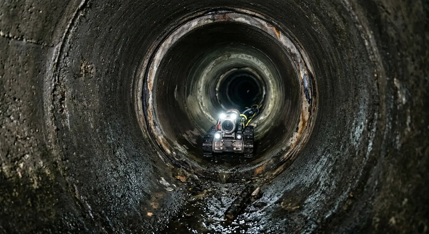 Robotic sewer camera inspecting pipe interior for Sewer Line Repair in Linganore